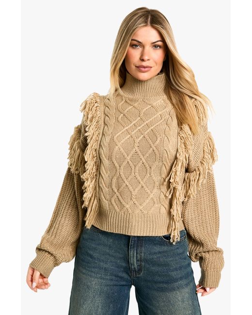 Boohoo Natural Tassel Detail Cable Knit Jumper
