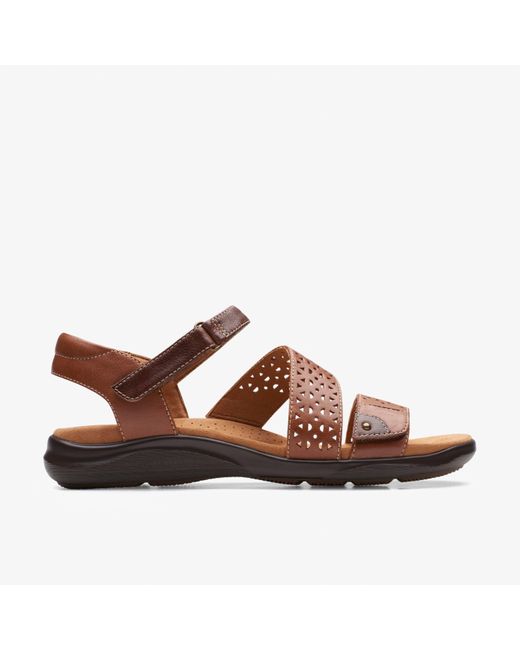 Clarks Brown Kitly Way Tan Leather Sandals