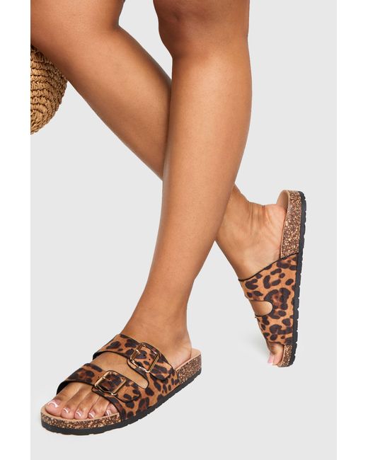 Boohoo Multicolor Double Buckle Footbed Sliders