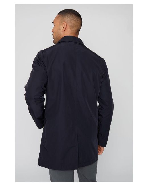 Threadbare Blue 'Stephen' Luxe Showerproof Zip Up Collared Coat for men