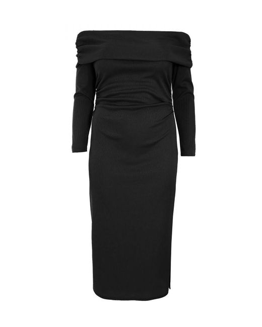 Quiz Black Curve Ribbed Bardot Bodycon Midi Dress