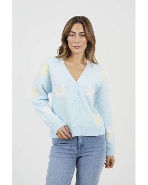 Brave Soul White Soft Flower Jacquard Knitted Cardigan