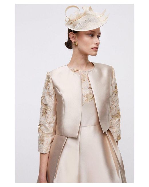 Coast Natural Cropped Twill Jacket With Cutwork Lace Trim