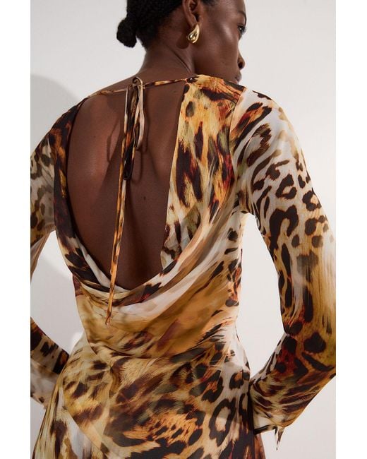 Karen Millen Brown Sheer Viscose Georgette Sketchy Woven Cowl Back Maxi Dress
