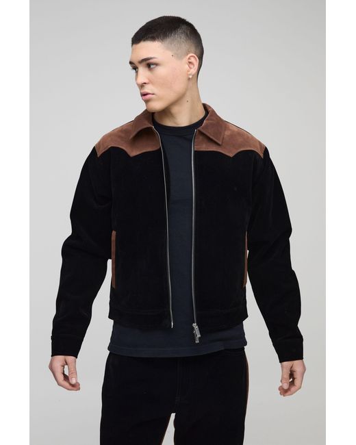 BoohooMAN Blue Regular Western Coated Denim Harrington for men