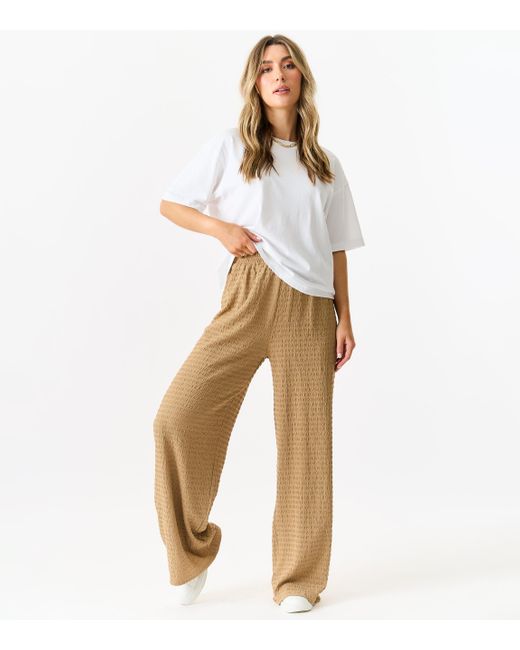Gini London White Textured Elastic Waist Pull-On Trousers