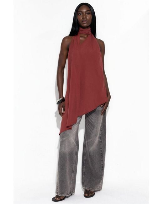 Hiccup Red Halter Neck Scarf Detail Top