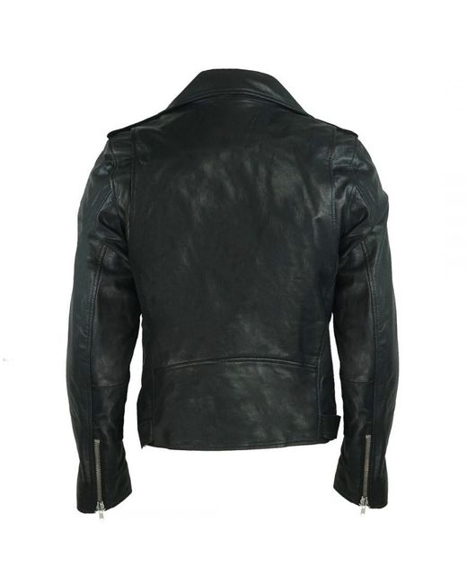 DIESEL Black R-Lumenirok Leather Biker Jacket for men