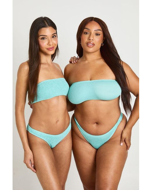 Boohoo Blue Premium Fits All Crinkle Solid Brief Bikini Bottom