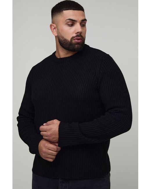BoohooMAN Blue Plus Basic Regular Fit Ribbed Knitted Jumper for men