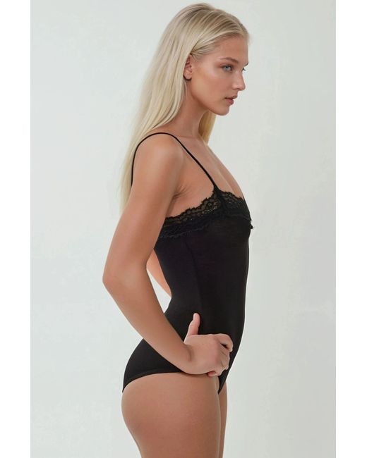 Hiccup Black Lace V-Neck Slim Fit Bodysuit