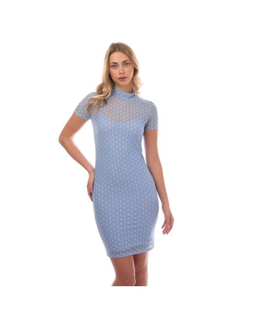 HUGO Blue Stretch-Mesh Short Sleeved Dress