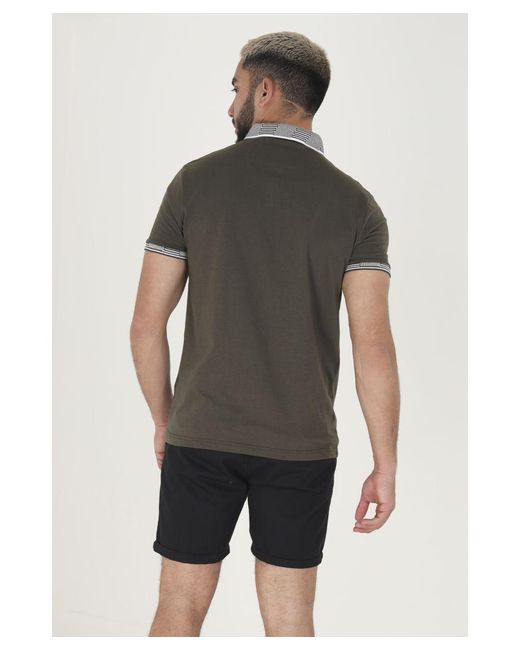 Brave Soul Gray 'Glover' Short Sleeve Jacquard Collar Jersey Polo Shirt Cotton for men