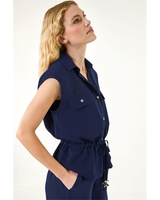 Roman Blue Safari Tie Waist Button Jacket