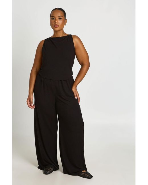 Boohoo Black Plus Soft Rib Vest And Straight Leg Trouser