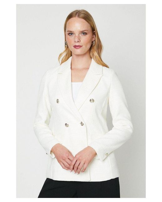 Oasis White Double Breasted Boucle Blazer