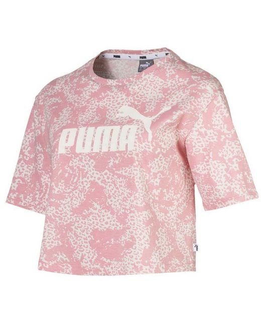 PUMA Pink Elevated Essentials Cropped Logo Aop T-Shirt Top 580392 94