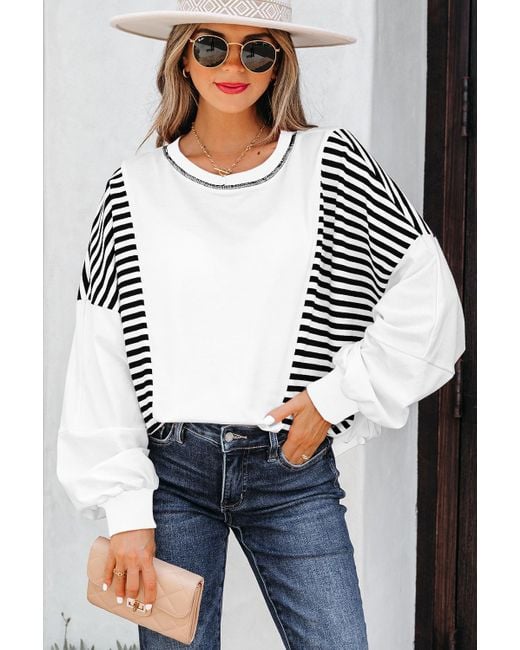 Azura Exchange Gestreepte Panel Lange Mouwen Sweatshirt in het White