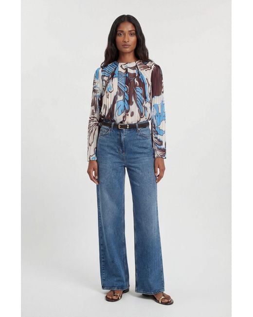 Karen Millen Blue Paisley Pleated Woven Blouse