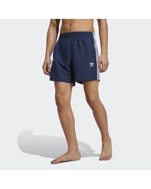 Adidas Originals Blue Adicolor 3-Stripes Swim Shorts for men
