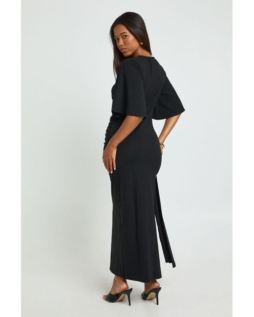 Boohoo Black Cape Drape Detail Midaxi T-Shirt Dress