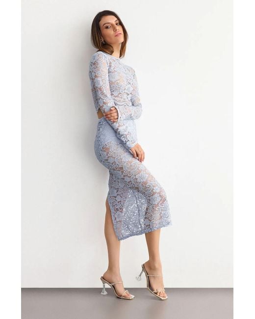 Hiccup Blue High-Waist Midi Skirt Lace Coords Set