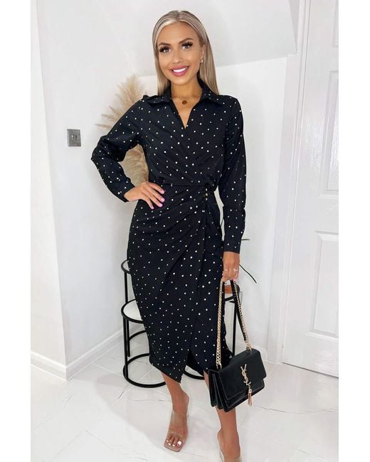 AX Paris And Polka Dot Gathered Midi Dress in Blue Lyst UK