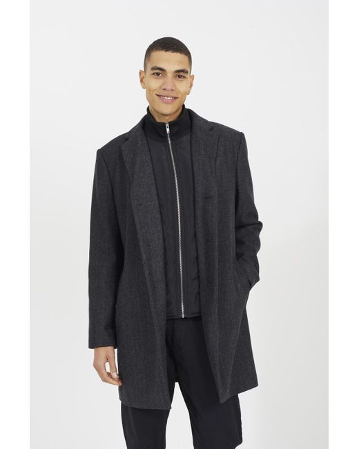 Brave Soul Blue Herringbone Single Breasted Double Layer Overcoat for men