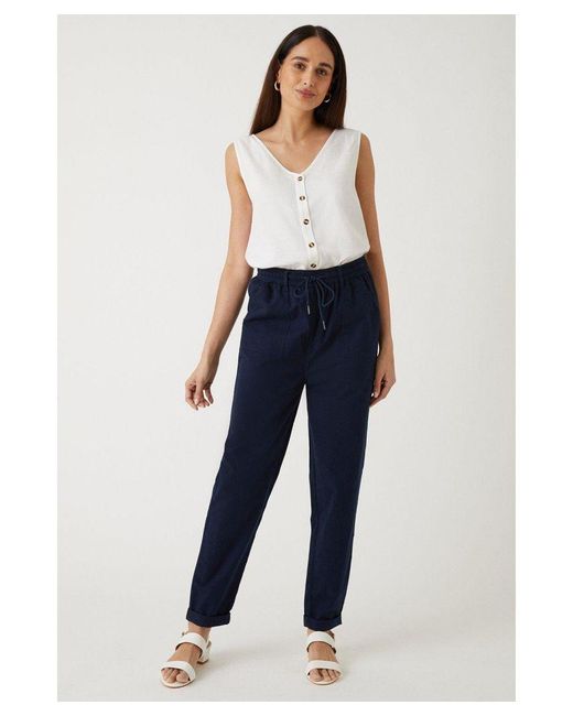Wallis Blue Elasticated Waist Tapered Trousers Cotton