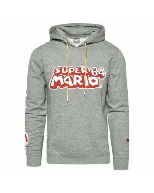 PUMA Gray X Super Mario Nintendo Long Sleeve Pullover Hoodie 589098 01 Cotton for men