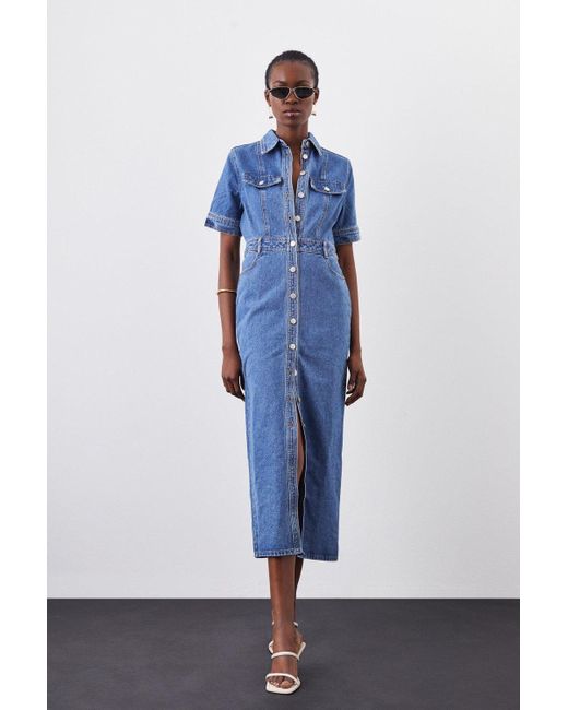 chinese dress ladies Women’s Denim Maxi Shirtdress – Wash Lab Monterey Blue / M main image 0