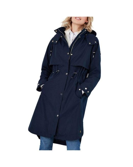 Joules Blue Helmsley Waterproof Longline Hooded Rain Coat Cotton