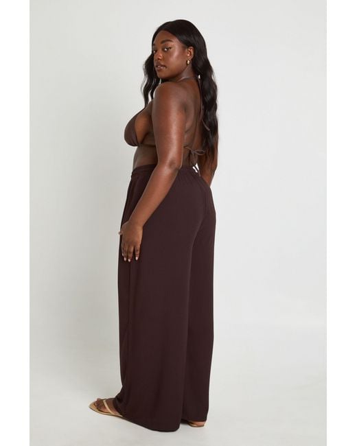 Boohoo Brown Plus Essentials Oversized Linen Look Trousers