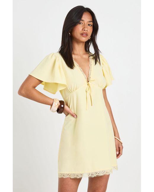 Boohoo Natural Petite Lace Trim Mini Dress