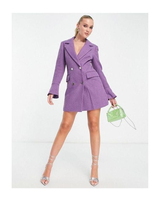 Miss Selfridge Purple Boucle Blazer Dress With Fluted Sleeve