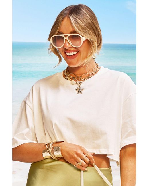 Boohoo White Retro Aviator Sunglasses