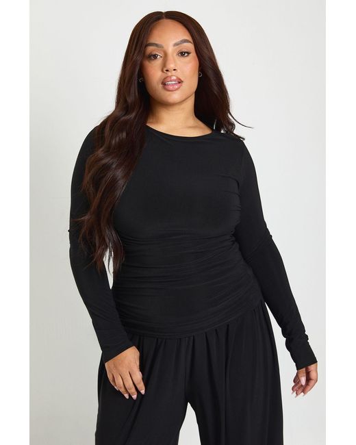 Boohoo Black Plus Soft Ruched Long Sleeve Top