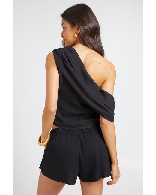Boohoo Black Chiffon Asymmetric Multiwear Wrap Top