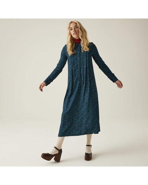 Regatta Blue Orla Kiely Button Center Collared Winter Dress