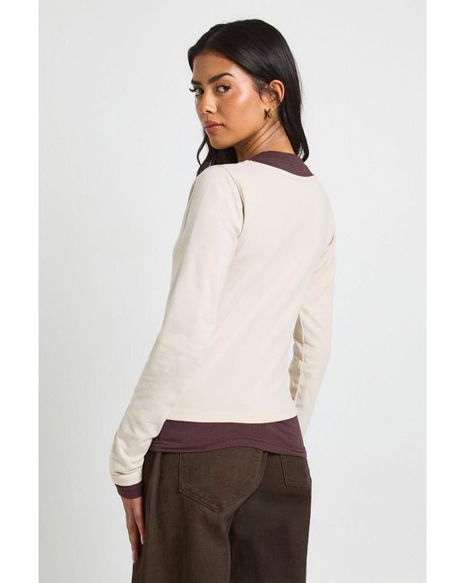 Boohoo Natural Double Layer Long Sleeve Top