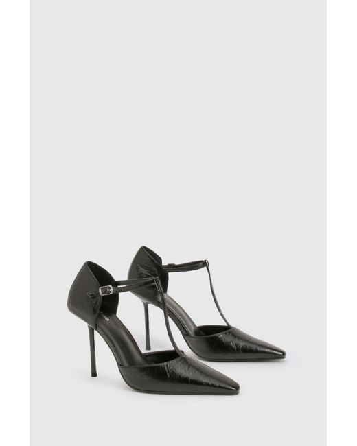 Boohoo Black T-Bar Detail Court Shoe Heels