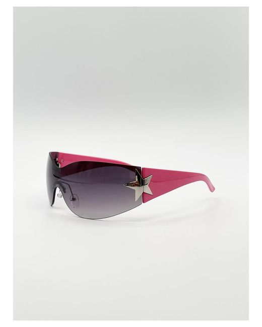 SVNX Purple Wrap Around Racer Sunglasses With Star Hinge Detail
