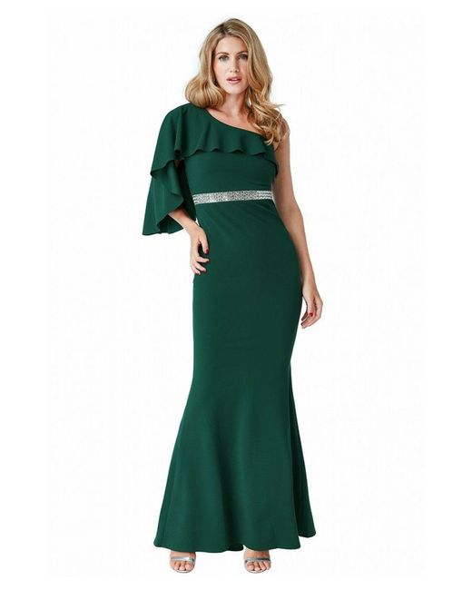 Goddiva Green Off The Shoulder Flair Maxi Dress