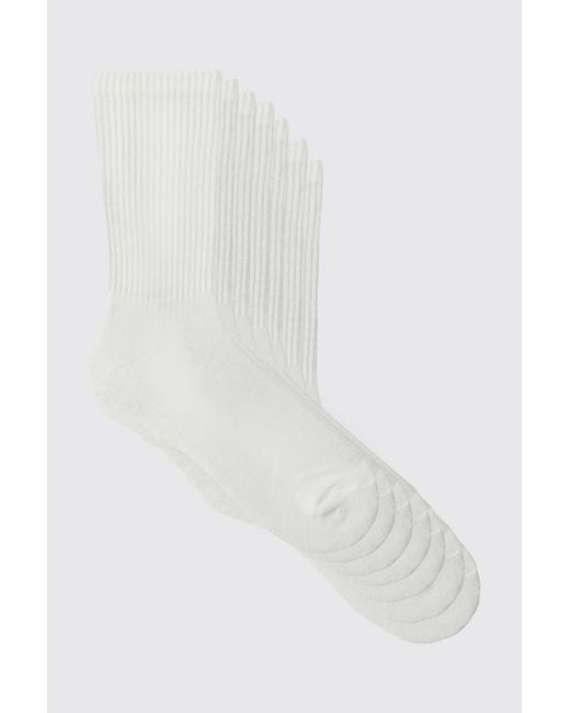 BoohooMAN White 7 Pack Plain Sport Socks for men