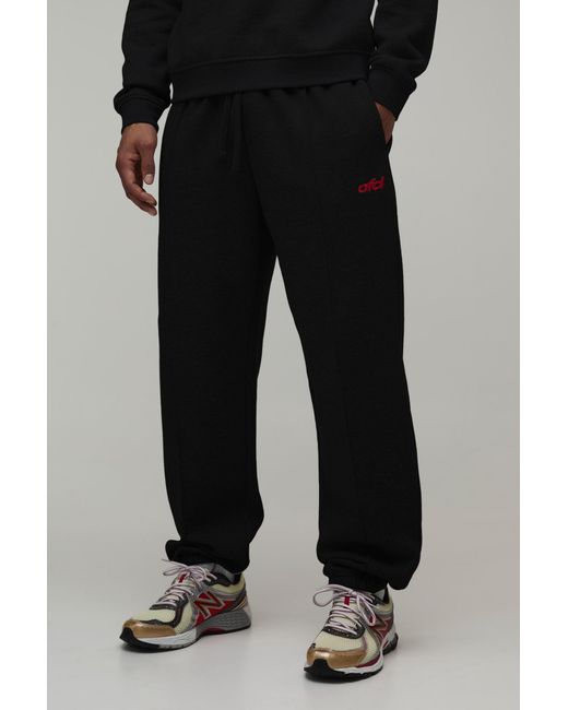 BoohooMAN Black Regular Fit Pintuck Embroidered Cuffed Jogger for men