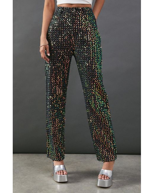 Warehouse Black Sequin Straight Leg Jeans