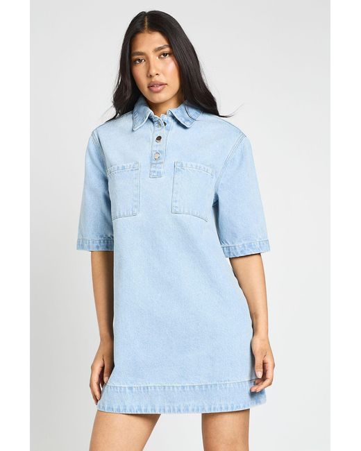 Boohoo Blue Tall Short Sleeve Denim Dress