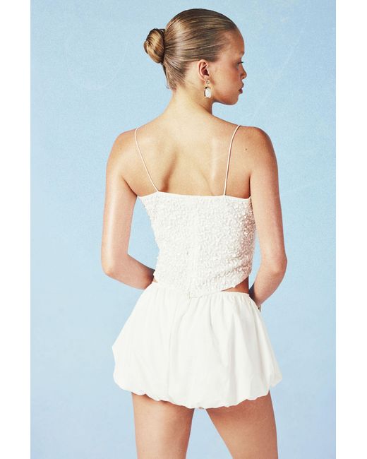 Boohoo Blue Beaded Sequin Boned Corset Top