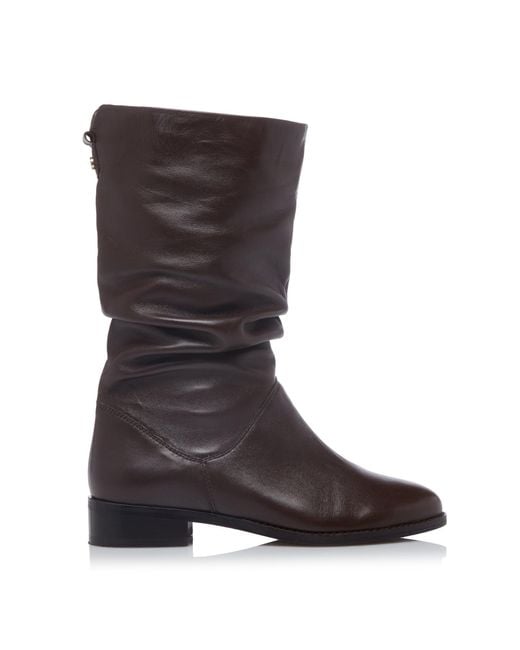 Dune Brown Rosalindas Ruched Calf Boots