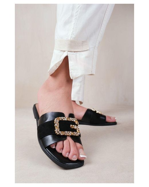 Where's That From White 'Galaxy' Cut Out Strap Flat Sandals With Diamante Detail